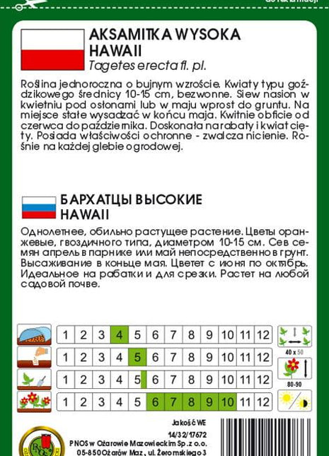 Nasiona - AKSAMITKA PEŁNA WYSOKA HAWAII POMARAŃCZOWA 1g - Niezłe Ziółko