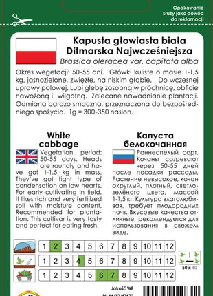 Nasiona – Kapusta Głowiasta Biała Ditmarska Najwcześniejsza 2g - Niezłe Ziółko