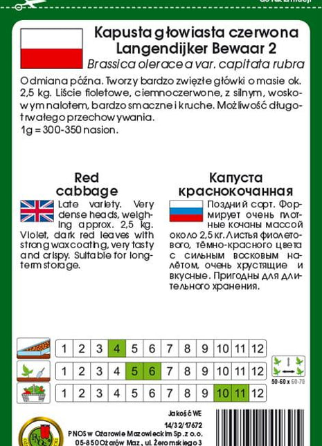 Nasiona - KAPUSTA GŁOWIASTA CZERWONA LANGEDIJKER BEWAAR 2g - Niezłe Ziółko
