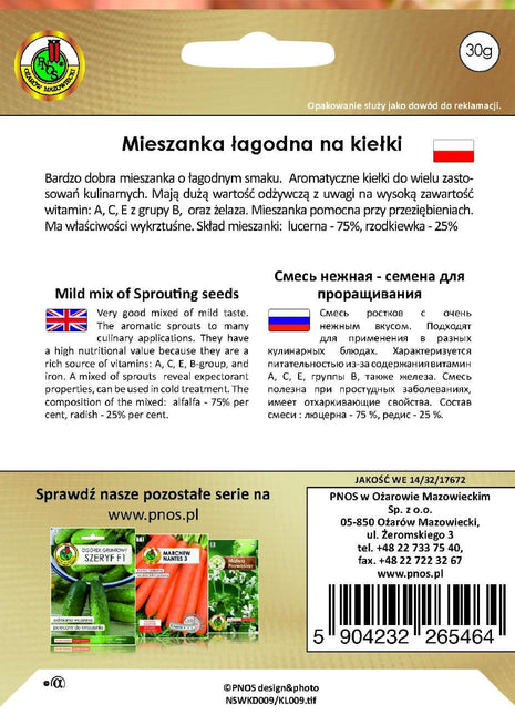 Nasiona - KIEŁKI MIESZANKA ŁAGODNA 30G - Niezłe Ziółko