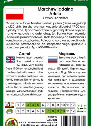 Nasiona – Marchew Jadalna Arleta 5g (około 3250 sztuk nasion w opakowaniu) - Niezłe Ziółko
