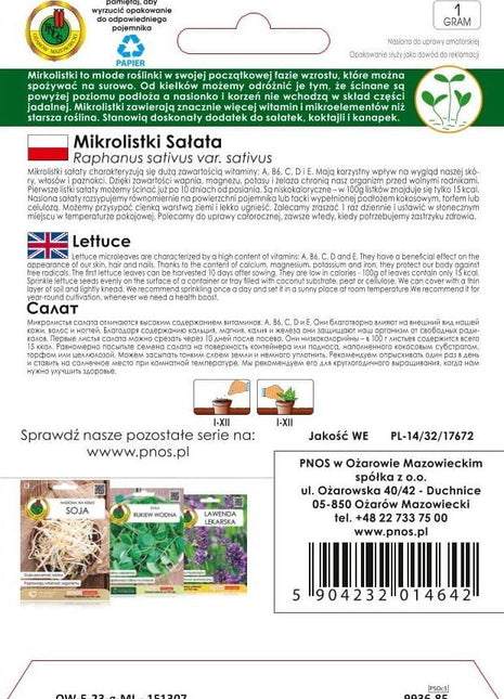 Nasiona - NA MIKROLISTKI SAŁATA 1G - Niezłe Ziółko
