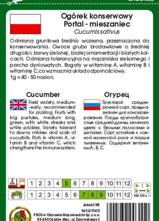 Nasiona – Ogórek Gruntowy Portal F1 5g - Niezłe Ziółko
