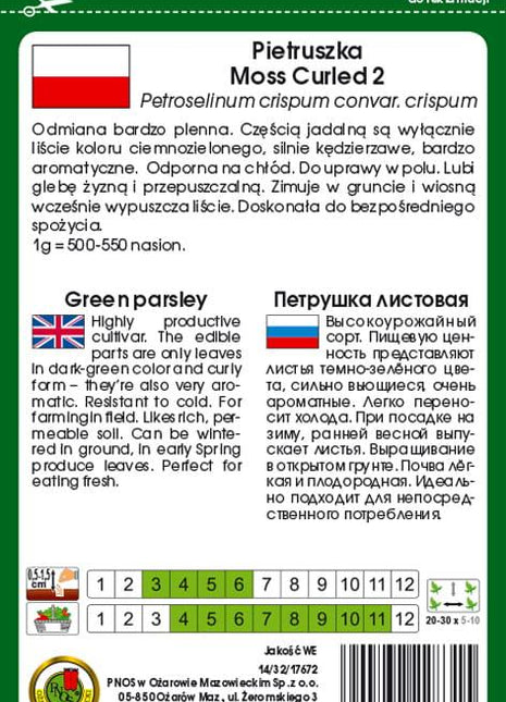 Nasiona - PIETRUSZKA NACIOWA MOSS CURLED 2 5g - około 2750 sztuk nasion w opakowaniu - Niezłe Ziółko