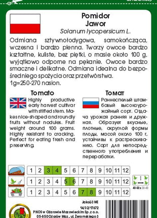 Nasiona Pomidora Gruntowego - Jawor 1g - Niezłe Ziółko