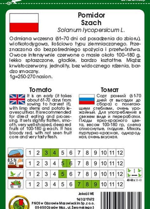 Nasiona Pomidora Gruntowego - Szach 1g - Niezłe Ziółko