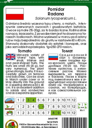 Nasiona Pomidora Koktajlowego - Radana 0,3g - Niezłe Ziółko