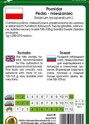 Nasiona Pomidora Tunelowego - Pedro F1 0,1g - Niezłe Ziółko