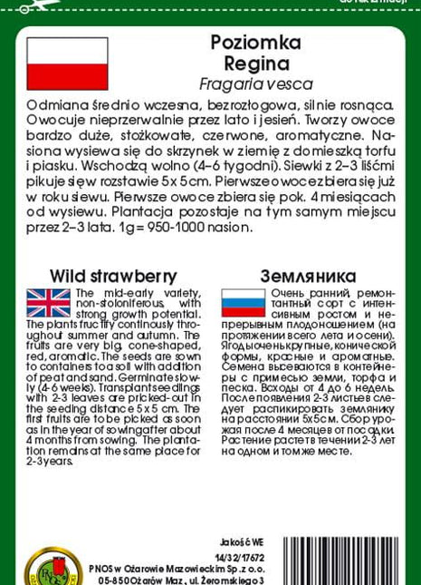 Nasiona - POZIOMKA REGINA 0,5g - Niezłe Ziółko