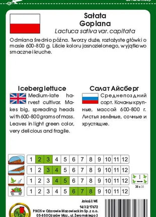 Nasiona – Sałata Głowiasta Krucha Goplana 1g (około 1200 sztuk nasion w opakowaniu) - Niezłe Ziółko