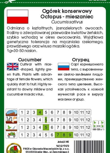 Nasiona - OGÓREK GRUNTOWY OCTOPUS  F1 1,5g - Niezłe Ziółko