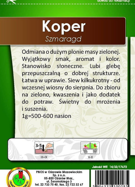 Nasiona - KOPER OGRODOWY SZMARAGD 5g - koło 2750 sztuk nasion w opakowaniu - Niezłe Ziółko
