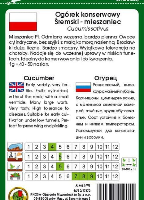 Nasiona - OGÓREK GRUNTOWY ŚREMSKI F1 5g - Niezłe Ziółko