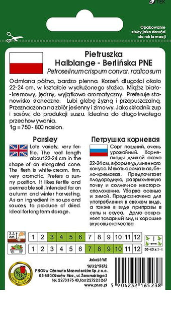 PIETRUSZKA KORZENIOWA HALBLANGE - BERLIŃSKA PNE 5g - około 3750 sztuk nasion w opakowaniu - Niezłe Ziółko