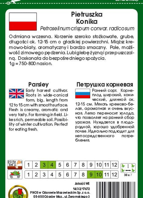 PIETRUSZKA KORZENIOWA KONIKA  5g - około 3750 sztuk nasion w opakowaniu - Niezłe Ziółko