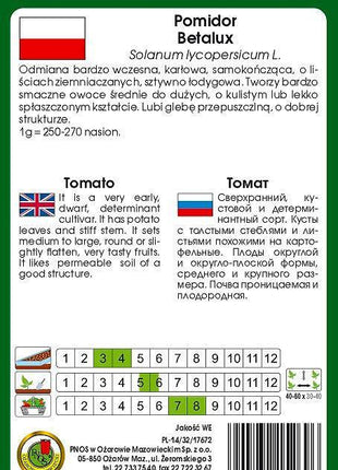 Nasiona Pomidora Gruntowego - Betalux 1g - Niezłe Ziółko