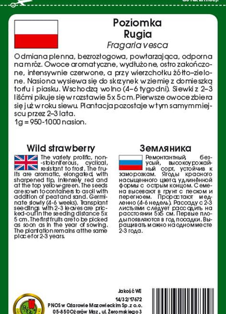 Nasiona - POZIOMKA RUGIA 0,5g - Niezłe Ziółko