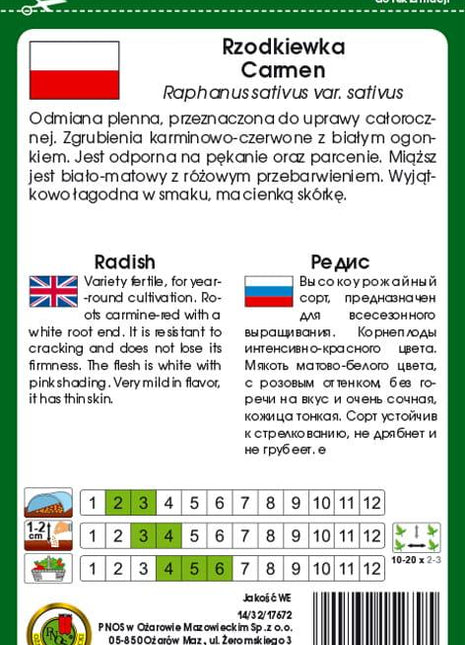 RZODKIEWKA CARMEN 10g - koło 1000 sztuk nasion w opakowaniu - Niezłe Ziółko
